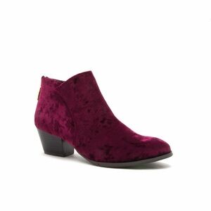 Qupid Velvet Ankle Booties - Burgundy
